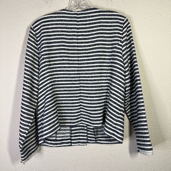 Ruby Rd Women's Blue White Nautical Striped Textured Tweed Blazer Jacket Size 12 - Picture 5 of 7